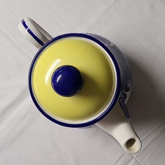 1995 Enesco Citron Otagiri  Teapot Blue Flowers Yellow Lid - Picture 5 of 8